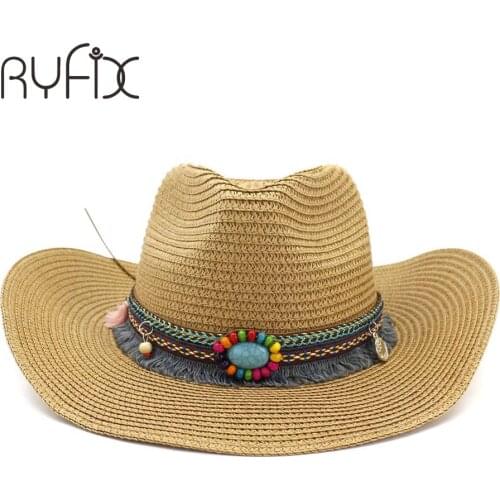 Straw hat men and women outdoor holiday beach hat couple western cowboy straw hat tassel HA51