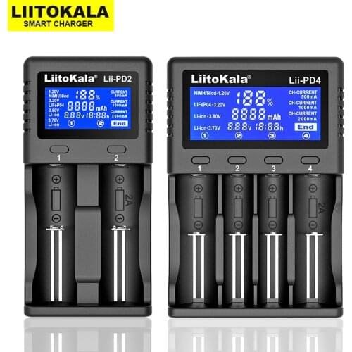 Liitokala Lii-PD2 PD4 LCD 3.7V / 1.2V / 3.2V / 3.8V NiMH 18650 18350 18500 21700 20700 26650 available Lithium battery charger