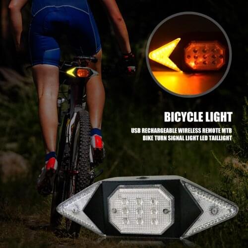 USB Rechargeable Bicycle Turn Signal Light Bike Rear LED Lamp Warning Taillight with Wireless Controller Cycling Riding Equipmen