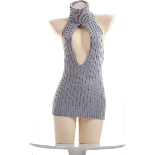 Japanese Open Chest Sweater Playing Version Backless Hollow Breast Nightgown High Neck One Pieces Sexy Bathing Suits Free Size