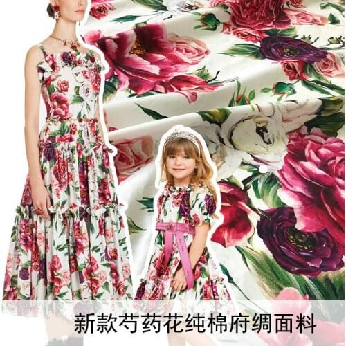 New peony flower digital printing peony pattern 100% natural cotton fabric skirt shirt fashion fabric factory direct sales