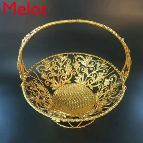Iron Craft Portable Fruit Basket Home Luxury Decorative Fruit Plate with Handle
