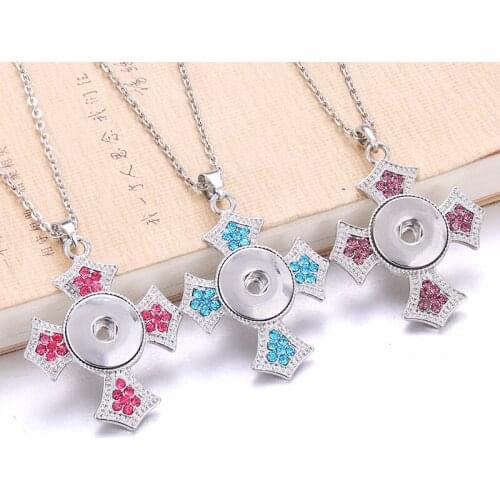 Boom Life NEW Trendy Faith Cross Style Snap Necklace & Pendant With Link Chain Fit 18mm Snap Button Jewelry For Women 3046