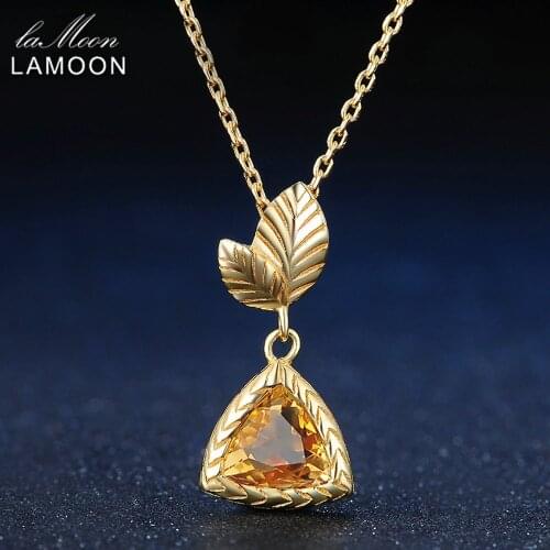 LAMOON925 Sterling Silver Necklace For Women Citrine Gemstone Necklace 14K Gold Plated Fine Jewelry Leaf S925 LMNI012