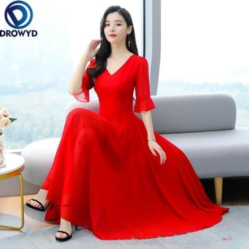 Plus Size Summer Vintage Party Maxi Vestidos 2021 Women Bodycon Office Lady Red V-neck Dress 2021 Chiffon Boho Beach Party Dress