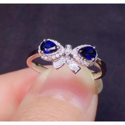 Y405 Fine Jewelry Sapphire Ring Natural 0.42ct Unheat Blue Sapphire Gemstone Pure 18 K Gold Jewelry For Women Diamonds Rings