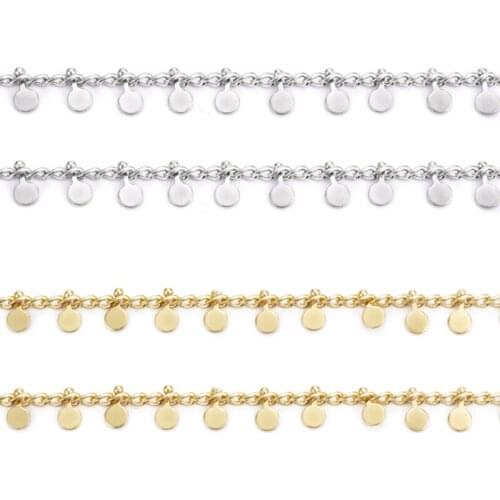 10m/roll Soldered Handmade Brass Curb Chains with Flat Round Charms for Jewelry Making DIY Bracelet Necklace Accessories Finding