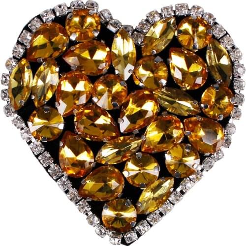 10piece Craft Gold Rhinestones Crystal Heart Strass Patches Applique Badge Clothes Decorated Bordados Ropa Sewing Supplies TH704