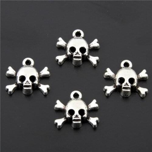 10PCS Tibetan Silver Color Skeleton Skull Charms Pendant Findings Accessories DIY Choker Necklace A2647