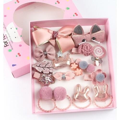 18 Pcs/Set Girls Hair Clip Set Cute Hair Accessories Cartoon Headwear Bow Flower Animal Hairpin Hair Ring Elastic Headdress