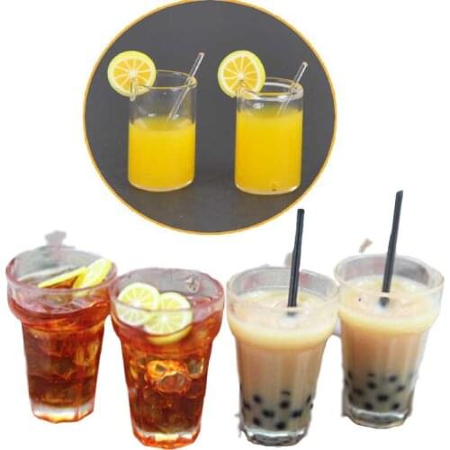 2pcs 1:12 Resin Doll house Mini Lemon Milk Tea Water Cup Miniature Doll house Accessories Cups Toy Mini Decoration Gifts