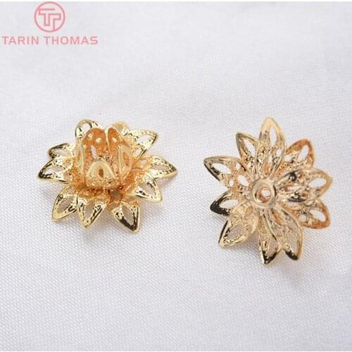 20PCS 16MM 24K Gold Color Plated Brass 3D Flower Spacers Jewerly Making Diy Jewelry Findings Accessories