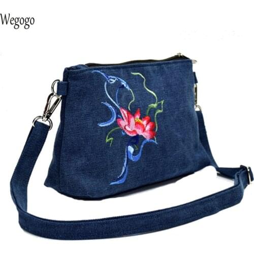 2018 New Women Messenger Bags Lotus Embroidered Canvas Bag Shoulder Female Mobile Phone Coin Clutch Bag