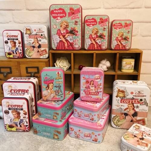 3pcs/set American Style Square Storage Box Metal Desk Organizer Nougat Candy Biscuit Snack Cookies Packaging Box