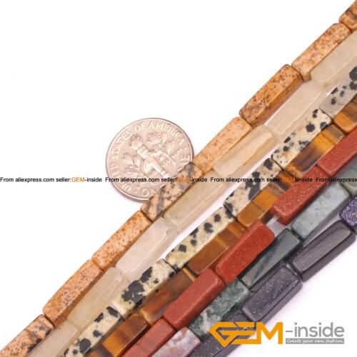 4x13mm Cuboid Natural Stone Beads For Jewelry Making Dalmatian Picture Jaspers Tiger Eye Sandstone Indian Agates Strand 15"