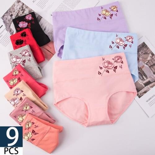9Pcs woman panties fashionable Womens cotton panties sexy lingerie womens briefs Rose women high waisted briefs cotton panties
