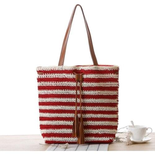 Aaby 2021 New Fashion Summer Tote Bags For Women High Capacity Shoulder Bags With Striped And Tassel
