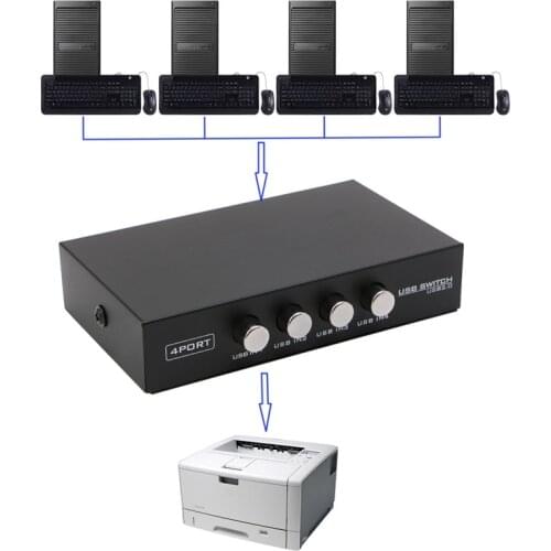 4 Ports USB2.0 Sharing Device Switch Switcher Adapter Box For PC Scanner Printer