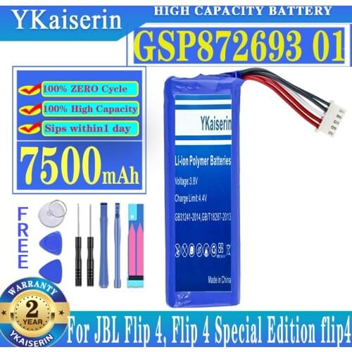 YKaiserin GSP872693 01 01 7500mAh Battery Batterij for JBL Flip 4, Flip 4 Special Edition Flip4 Replacement Battery