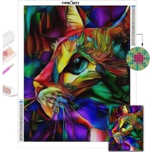 5D Diamond Painting DIY Round Full Colorful Animal Cat Diamond Embroidery Kit Home Decoration Crafts