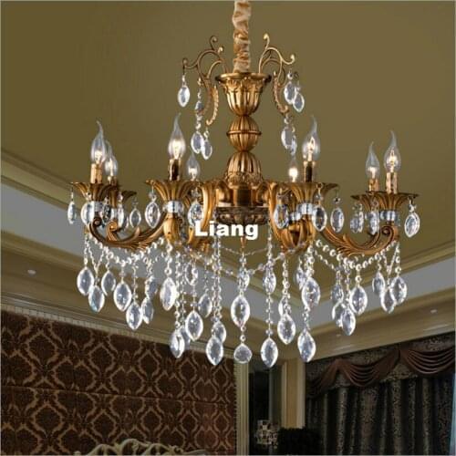 Free Shipping Antique Brass Crystal Chandelier Hanging Light Fitting Crystal Modern Home Decorative Lustre for Living Room Light