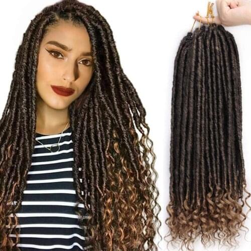 Kong&Li Goddess Faux Locs Crochet Hair Locs Crochet Braids With Curly Ends Synthetic Braiding Hair 16-20 inch 24 Strands/pcs