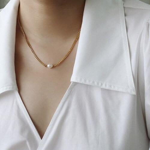Stainless Steel Chain Necklace Single Freshwater Pearl Necklace