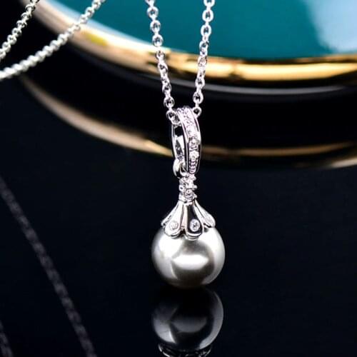 LEEKER Vintage Wedding Jewelry Gray White Imitation Pearl Pendant Necklace Women Silver Color Chain 657 LK2