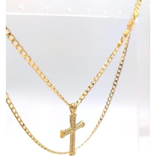 24 K REAL GOLD FILLED CROSS NECKLACE PENDANT LENGTH CHAIN 60 CM Curb Chain