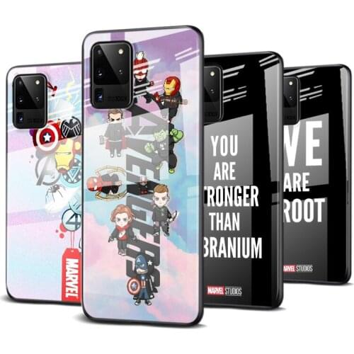 Tempered Glass Cover Marvel Avengers cute text logo For Samsung Galaxy S20 FE S10e S10 S9 S8 Ultra Plus Lite Plus 5G Phone Case