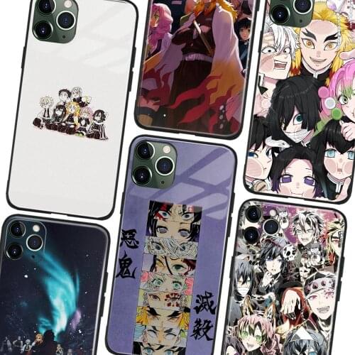 Demon Slayer Kisatsutai Corps Kimetsu no Yaiba Glass Silicone Phone Case FOR IPhone SE 8 X XR XS 11 12 Mini Pro Max Cover Shell