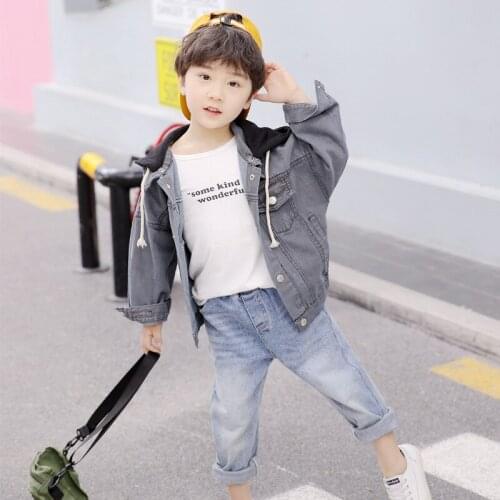 Hooded Jean Spring Autumn Coat Outerwear Top Children Clothes Kids Costume Teenage School Boy Clothing High Quality