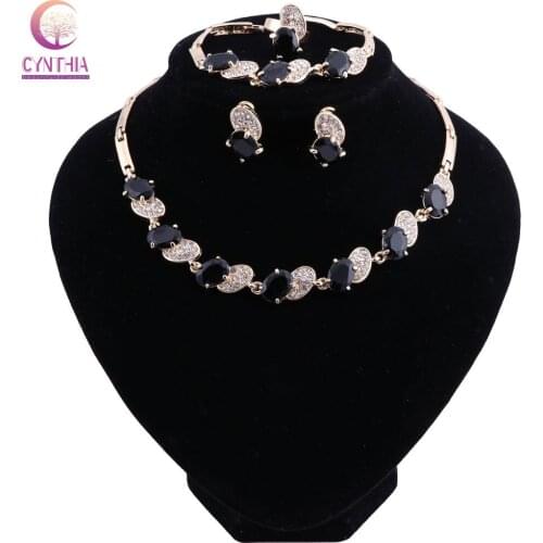 Elegant CZ Crystal African Beads Jewelry Sets for Women Dubai Jewelry Sets Necklace Bracelet Earrings Ring Party Jewellery