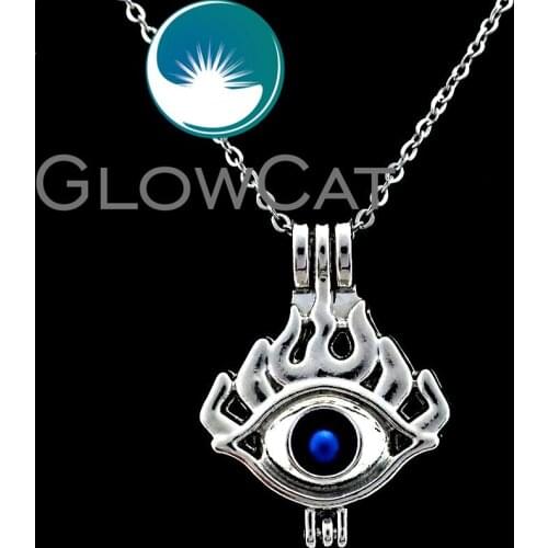 GLOWCAT K674 Devils Eye Beads Cage Locket Necklaces Making Essential Oil Diffuser Aromatherapy Men Gift Jewelry