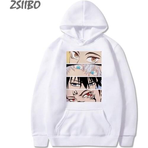 Harajuku Mens Sweartshirt Jujutsu Kaisen Print Unisex Cartoon Anime Hip Hop Pullovers Casual Hoodies Male Streetwear Loose Tops
