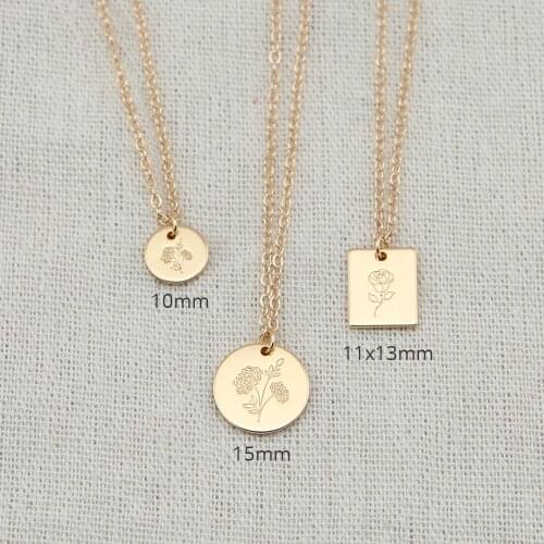 Delicate Birth Flowers Carnation Charms Layering Flower Month Disc Necklace Jewelry Mother Women Gift 15mm, 18inch