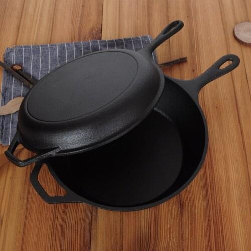 Heavy raw cast iron dual-purpose saucepan soup pot thickened frying pan without coating non stick home cooking omelet pan 26cm