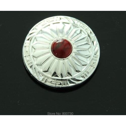 KB307) 10pc 1-1/8'' (3.0cm) Wild Hearts Concho Sterling-silver w/ Red Stone Concho Leathercraft Harware Accessory