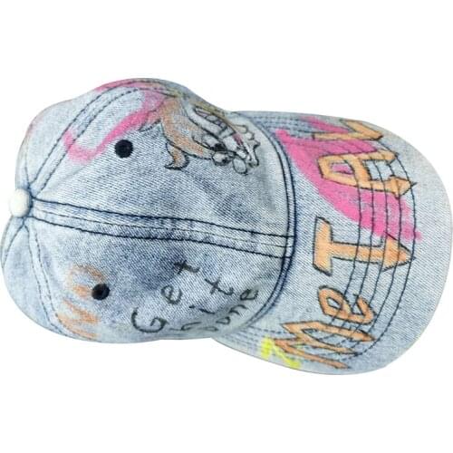WeMe Graffiti Caps by Hand-Painted Drawing Peaked Cap Is Made Of Jean Fabric