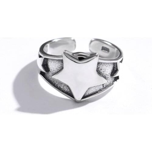 Solid 925 Sterling Silver Vintage Star Open Rings Finger Women Jewelry