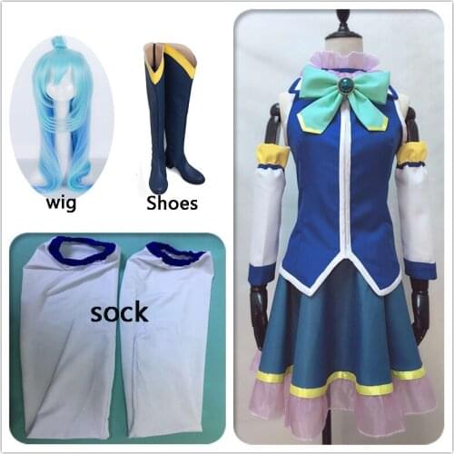 7PCS Gods Blessing on this Wonderful World Aqua Tops Dress Uniform Outfit Anime Cosplay Costumes and wigs Halloween Costume new
