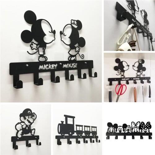 Disney Mickey Mouse Iron Row Wall Hook Multifunctional Porch Scarf hat key hook Kitchen storage Anime Creativity Household goods