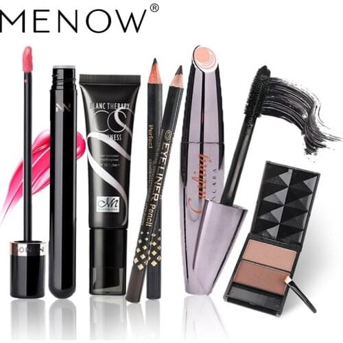 MENOW Fashion Fascinating Makeup Kit Lip Gloss Eyebrow Powder CC Cream Eyeliner Mascara Face Basic Cosmetic Set For Daily Life