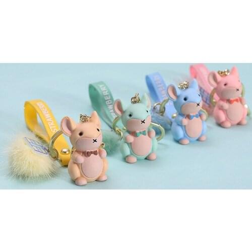 Lovely Resin Hamster Keyring Keychains Faux Fur Pompom Fluffy Trinkets Car Key Jewelry Handbag Pendant Rat Key Chain Holders