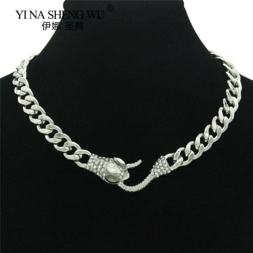 Fashion Big Necklace for Man Silver Color Chunky Thick Lock Choker Snake Head Buckle Chain Necklaces Party Jewelry Accessories
