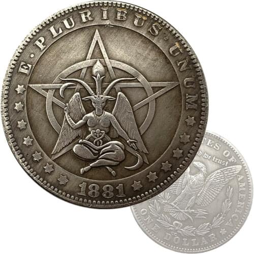 Baphomet Coin Goat Pentagram Occult Black Magic Hobo Pattern Dollar Coin