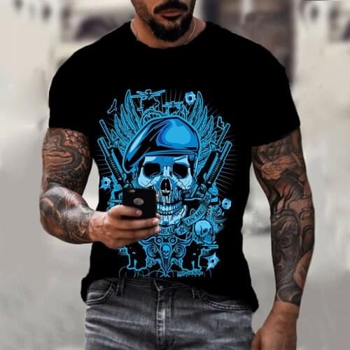 2021 summer brand new 3D printed black skull Harajuku short-sleeved fashion casual jogging sports oversized T-shirt mens