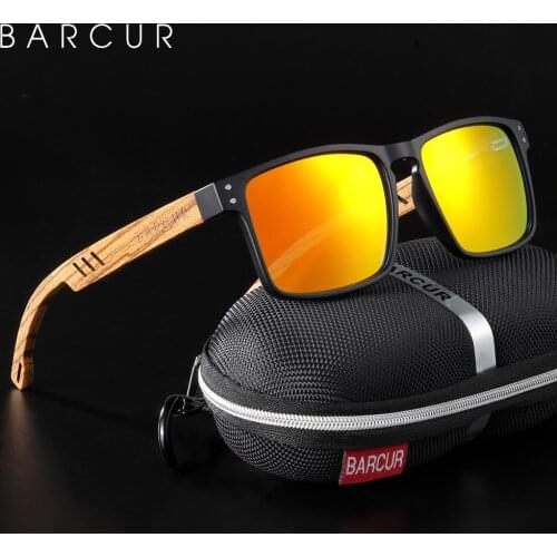 BARCUR Design Brand Wood Sunglasses Zebra Temple Wooden Sun Glasses Men Polarized Vintage Women Eyewear UV400 Protection