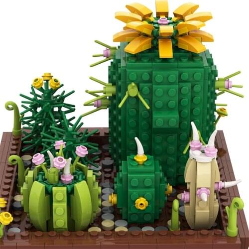 Cactus Pot Potted Plants Building Blocks Kit Sun Succulent Jungle Model Bricks Home Decoration Flowers Grass Children Gifts