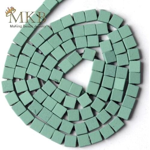 Natural Stone Green Hematite Stone Rubber Matte Squar Beads Space Loose Beads 4*4mm For Jewelry Making Diy Bracelet15" Wholasale